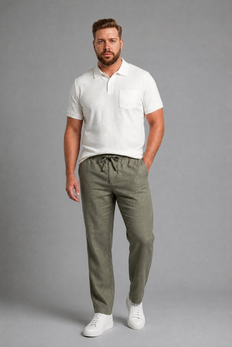 DeFacto Green Man Regular Fit Plus Size Tie Waist Trousers Casual - Image 1