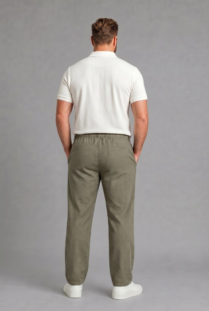 DeFacto Green Man Regular Fit Plus Size Tie Waist Trousers Casual - Image 3
