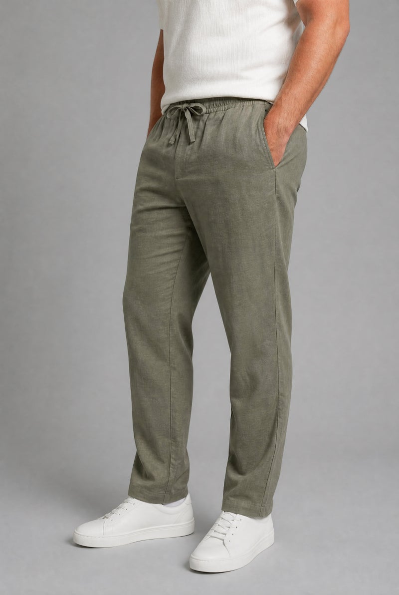 DeFacto Green Man Regular Fit Plus Size Tie Waist Trousers Casual - Image 4