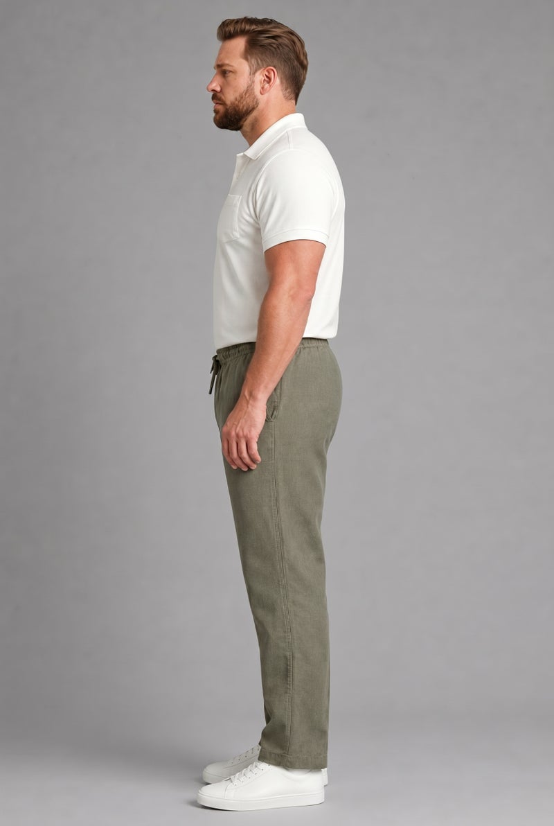 DeFacto Green Man Regular Fit Plus Size Tie Waist Trousers Casual - Image 2