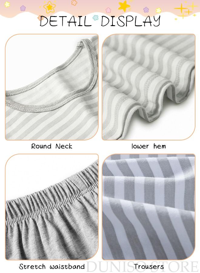 DUNISO 2-Piece Boy's Soft Pajamas Set Long Sleeve Cotton Sleepwear Loungewear Round Neck Nightwear Striped Pajama Sets Spring And Autumn Home Wear Long Sleeve Top And Pants - Image 3