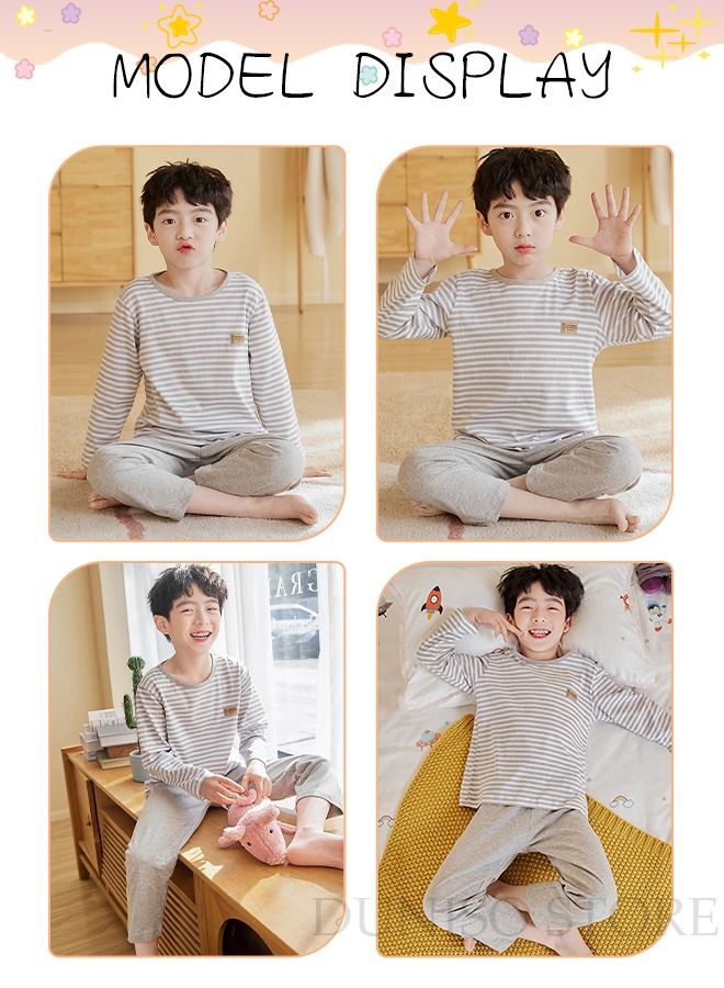 DUNISO 2-Piece Boy's Soft Pajamas Set Long Sleeve Cotton Sleepwear Loungewear Round Neck Nightwear Striped Pajama Sets Spring And Autumn Home Wear Long Sleeve Top And Pants - Image 5