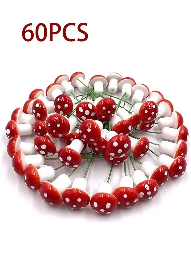 جيفت ٦٠ قطعة من مجسمات الفطر الصغيرة، نموذج مصغر، زينة حديقة اصطناعية، بونساي، أصيص زهور، راتنج، زينة منزلية مصغرة (أحمر) - Image 1