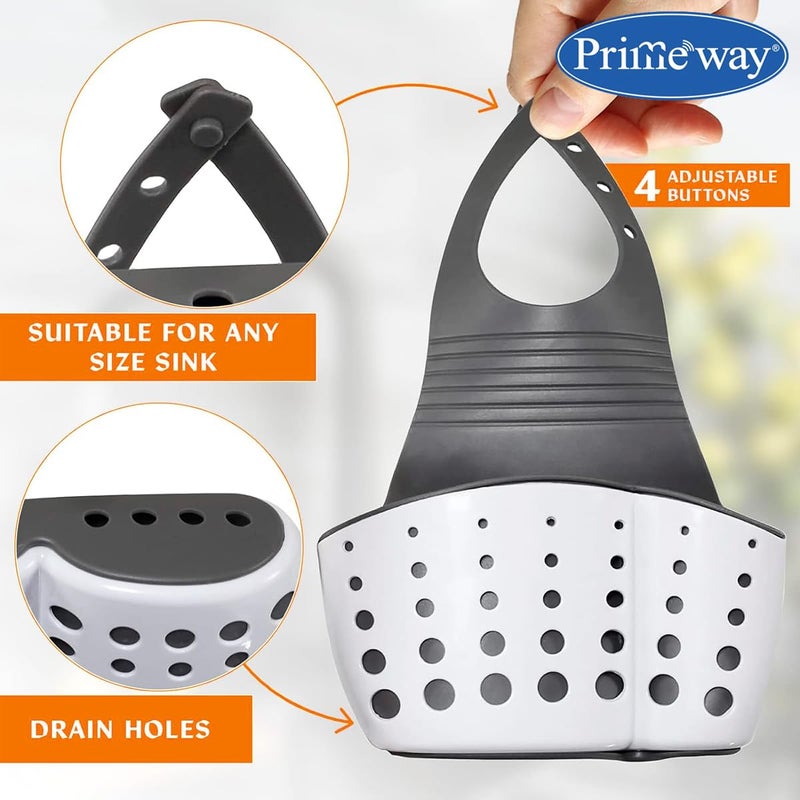 Primeway ® Plastic Double Layer Sink Sider Faucet Caddy with Adjustable Strap | Bathroom Multipurpose Organizer | Hanging Storage | Kitchen Holder for Brush, Dishwashing, Sponge, Scrubber | White - Image 5