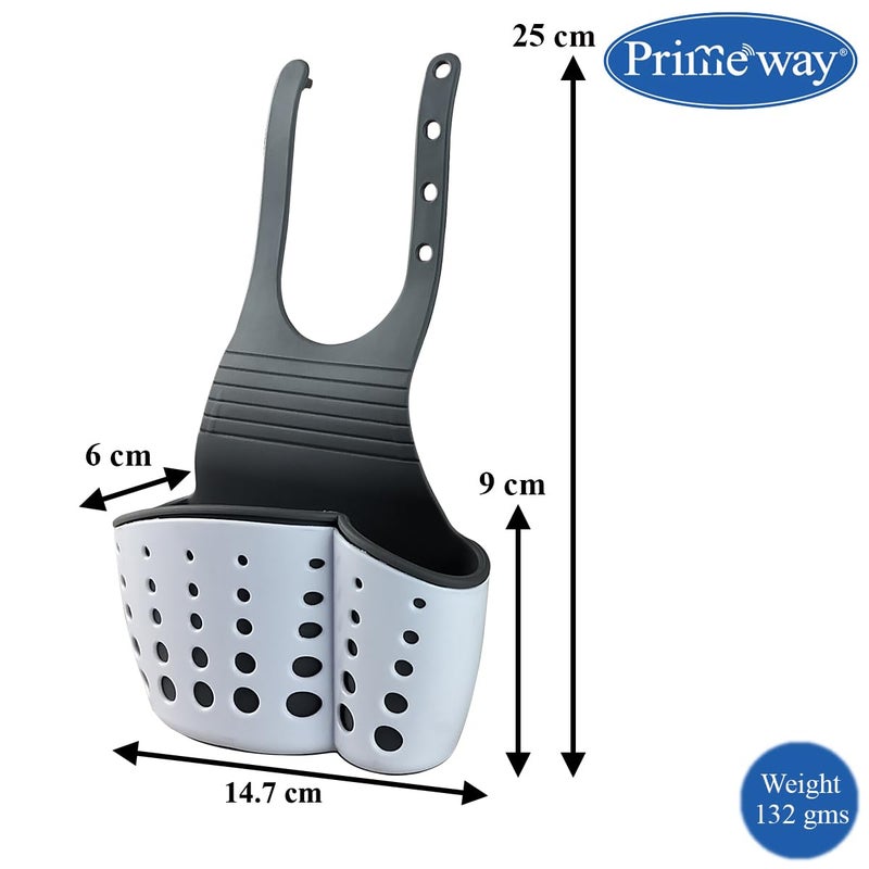Primeway ® Plastic Double Layer Sink Sider Faucet Caddy with Adjustable Strap | Bathroom Multipurpose Organizer | Hanging Storage | Kitchen Holder for Brush, Dishwashing, Sponge, Scrubber | White - Image 2