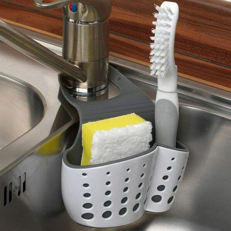 Primeway ® Plastic Double Layer Sink Sider Faucet Caddy with Adjustable Strap | Bathroom Multipurpose Organizer | Hanging Storage | Kitchen Holder for Brush, Dishwashing, Sponge, Scrubber | White - Image 1