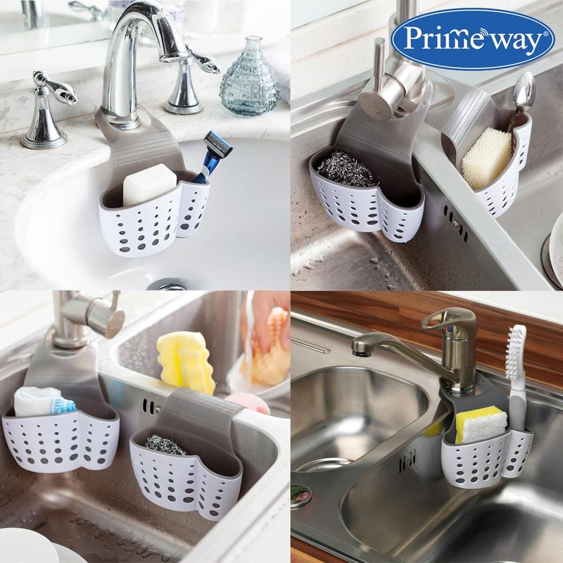 Primeway ® Plastic Double Layer Sink Sider Faucet Caddy with Adjustable Strap | Bathroom Multipurpose Organizer | Hanging Storage | Kitchen Holder for Brush, Dishwashing, Sponge, Scrubber | White - Image 4