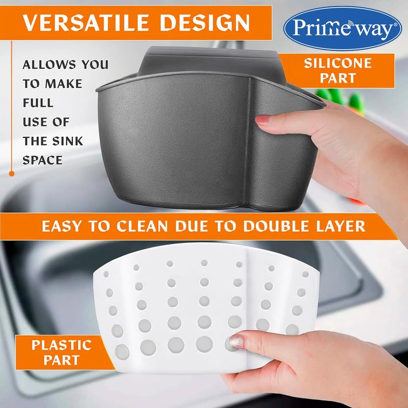 Primeway ® Plastic Double Layer Sink Sider Faucet Caddy with Adjustable Strap | Bathroom Multipurpose Organizer | Hanging Storage | Kitchen Holder for Brush, Dishwashing, Sponge, Scrubber | White - Image 3