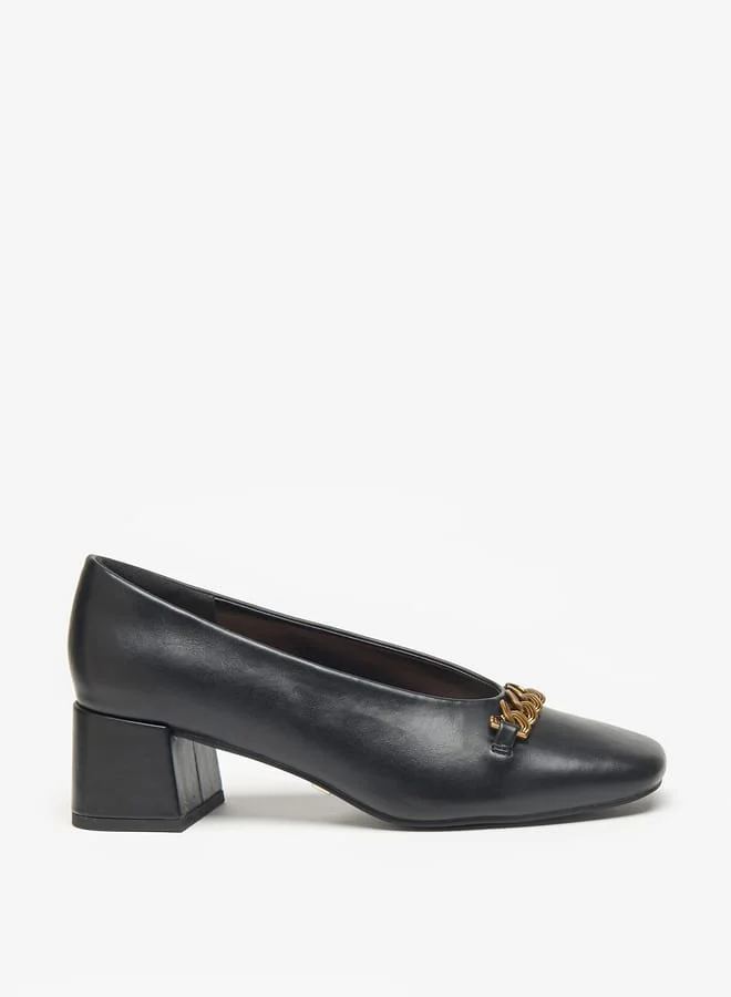 سيليست Women's Solid Slip-On Pumps with Block Heels and Chain Detail