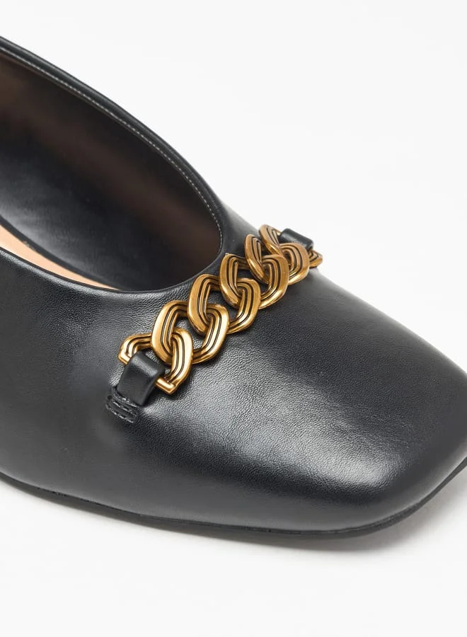 سيليست Women's Solid Slip-On Pumps with Block Heels and Chain Detail