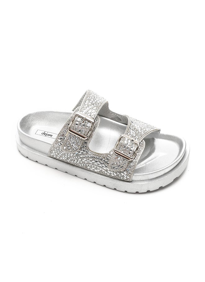 DejaVu Decorated Double Strapped Flat Slippers  - Image 1