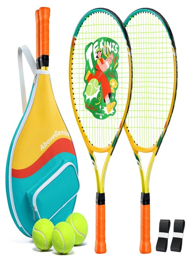 AboveGenius Kids Tennis Racket Set, 21-23 inch Tennis Racket for Toddler Youth Starter Kit, 3 Balls, 2 Lightweight Racquets with Easy Carrying Shoulder Strap Bag - Image 1