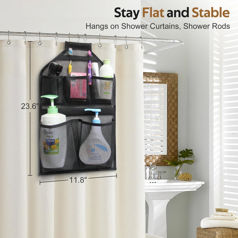 MISSLO Bathroom Shower Organizer Mesh Hanging Shower Caddy with Rotatable Hanger (Black) - Image 2