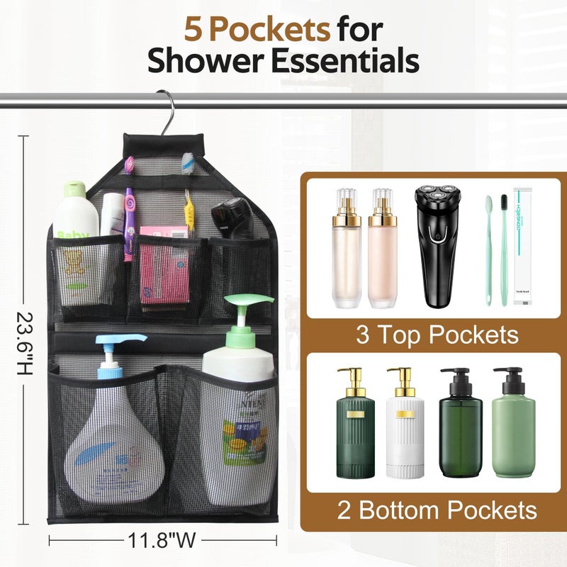 MISSLO Bathroom Shower Organizer Mesh Hanging Shower Caddy with Rotatable Hanger (Black) - Image 4