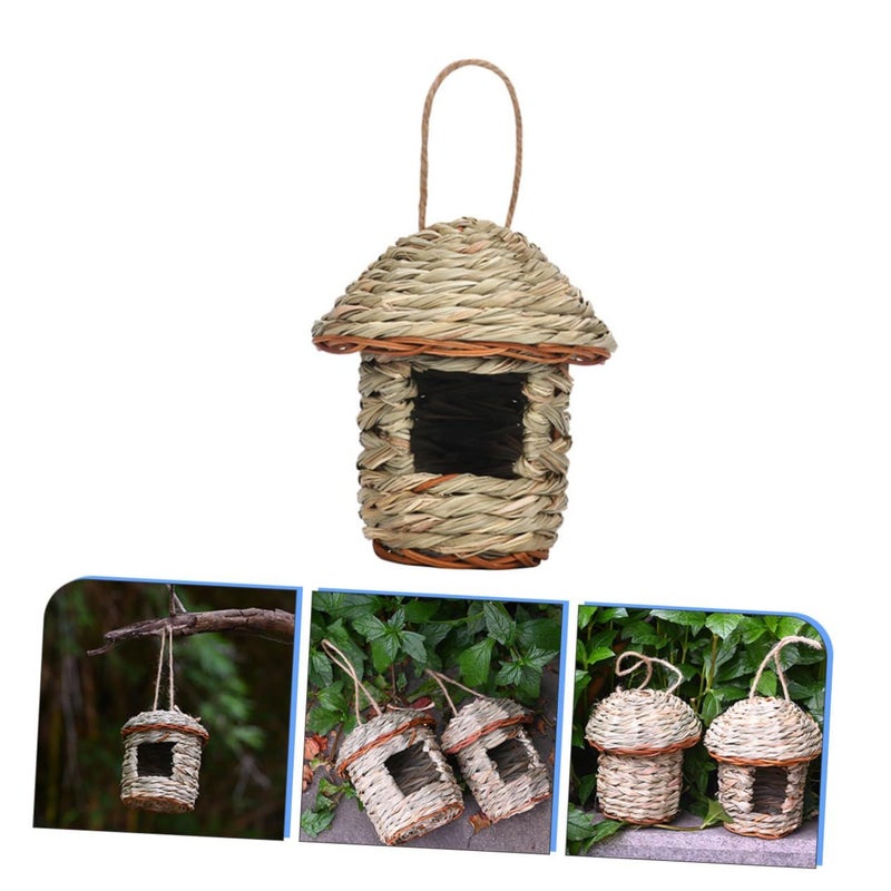 Abaodam Natural Grass and Rattan Hanging Woven Bird Nest House - Durable Garden Patio Decoration - Image 5