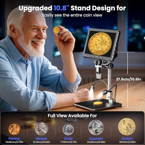 Hayve DM13 10.1 Inch LCD Digital Microscope, 16MP 2000X HD IPS Soldering Microscopes for Adults, Electronics Repair, Coin Microscope Magnifier for Error Coins with Screen, 10 LED Lights - Image 4