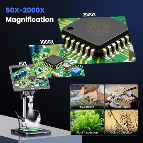 Hayve DM13 10.1 Inch LCD Digital Microscope, 16MP 2000X HD IPS Soldering Microscopes for Adults, Electronics Repair, Coin Microscope Magnifier for Error Coins with Screen, 10 LED Lights - Image 5