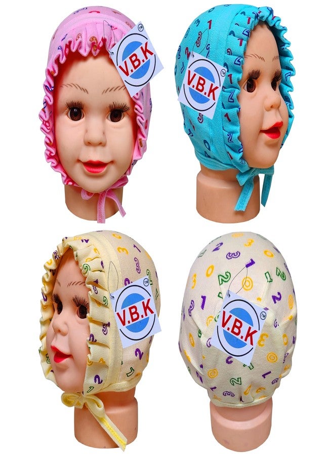 V.B.K طقم قبعة/غطاء رأس للأطفال الرضع من VBK®، للأولاد والبنات، عبوة من 3 قطع، من عمر 0 إلى 3 أشهر، مصنوع من قماش ناعم من الجوارب النقية (طقم 2)، متعدد الألوان - Image 2