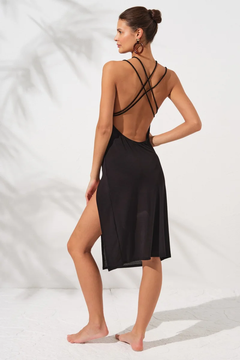 بيير كاردان Long Crepe Dress Pareo Black 231800