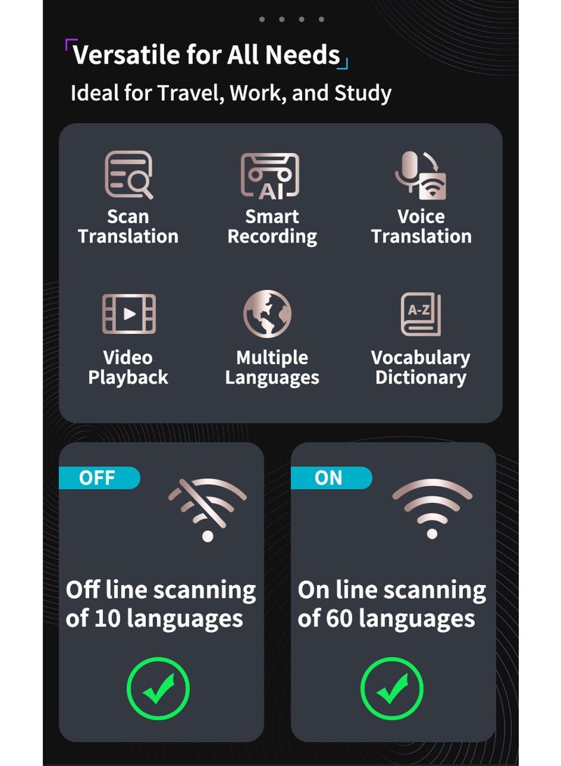 قلم المسح الضوئي والترجمة الذكي – يدعم أكثر من 112 لغة، بتقنية الذكاء الاصطناعي، مسح وقراءة النصوص، ترجمة فورية صوتية، قاموس مدمج، تسجيل الملاحظات، متوافق مع الكتب والشاشات - Image 3