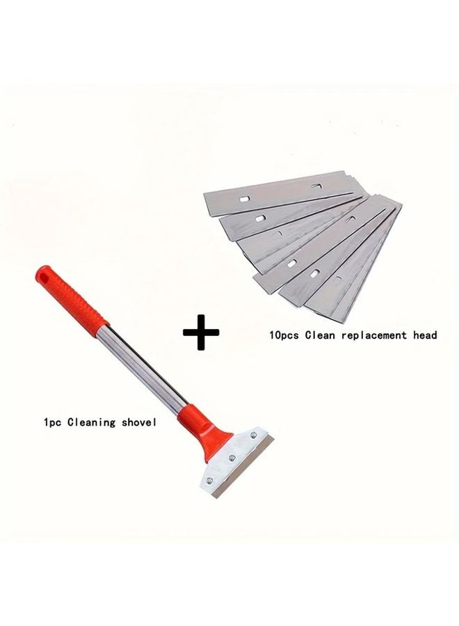Stainless Steel Cleaning Scraper Tool With 10pc Blade Ergonomic Red Handle Multipurpose - Image 2