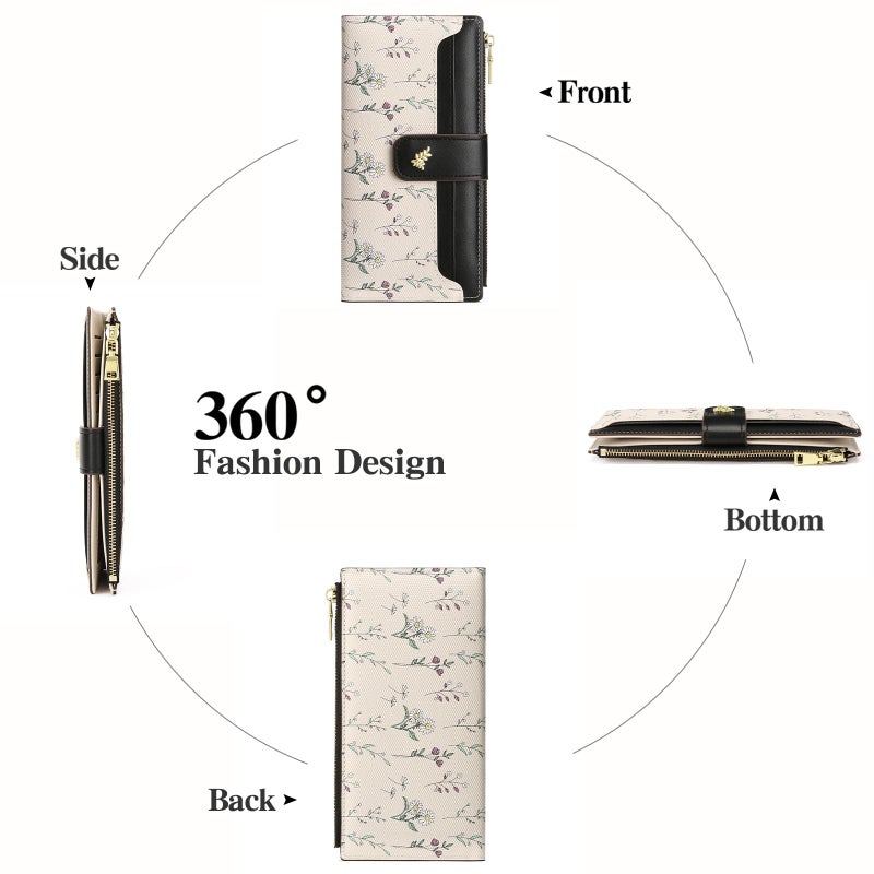 GAEKEAO Womens Wallet Slim Thin RFID Blocking Floral Vegan Leather Card Holder Bifold Long Ladies Wallet with Zipper Pocket - Image 5