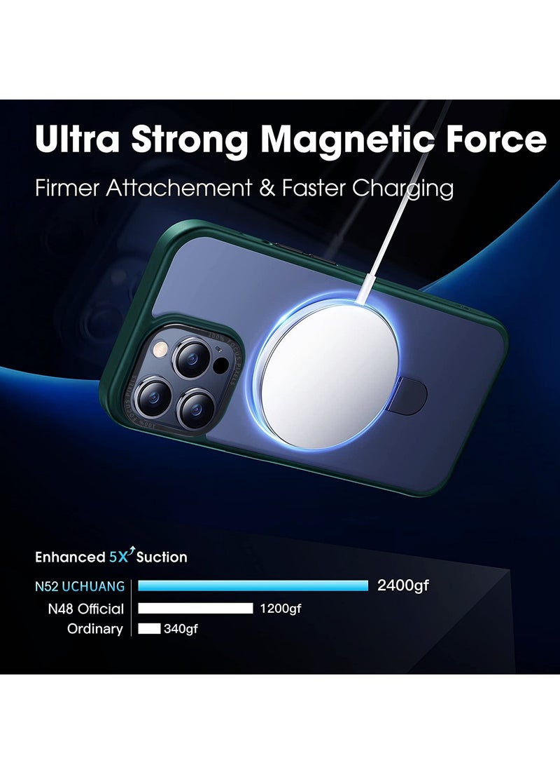 INFOSUN iPhone 14 Pro Max Case with Magnetic Invisible Stand Cover Shockproof and Anti-Yellow Slim Thin Translucent Matte Protective Magsafe Case for Apple iPhone 14 Pro Max 6.7 inch - Green - Image 2