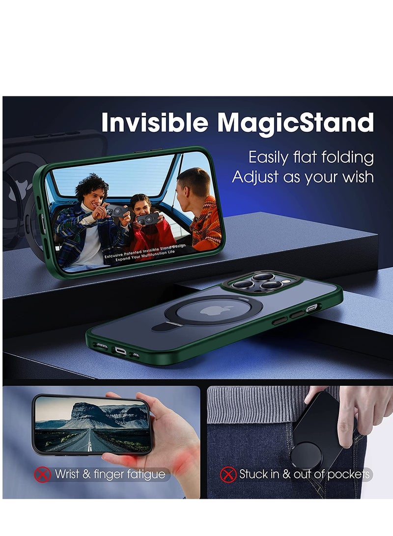 INFOSUN iPhone 14 Pro Max Case with Magnetic Invisible Stand Cover Shockproof and Anti-Yellow Slim Thin Translucent Matte Protective Magsafe Case for Apple iPhone 14 Pro Max 6.7 inch - Green - Image 3