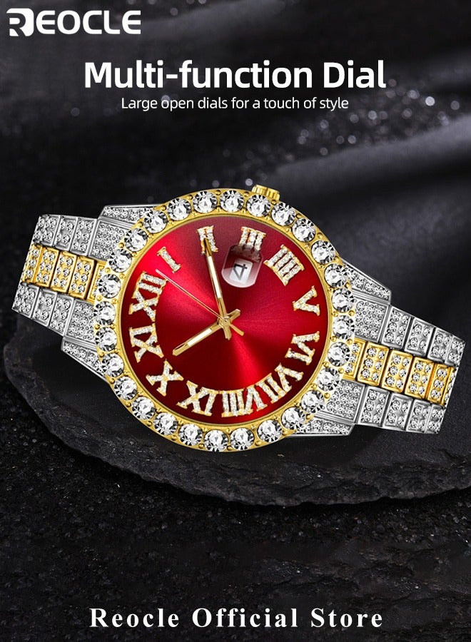 REOCLE New Women's Watch Full Diamond Roman Scale Calendar Fashionable Women's Watch Quartz Watch  - Image 3