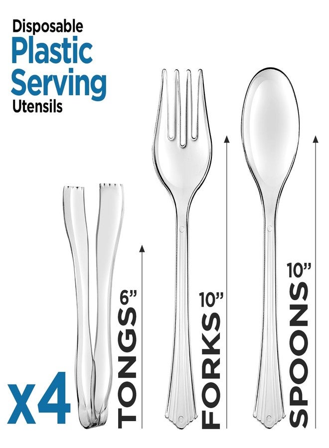 StarMar Clear Plastic Serving Utensils Four 10” Disposable Serving Spoons and Serving Forks, Four 6-1/2” Clear Plastic Serving Tongs, for Party, Buffet - Image 2