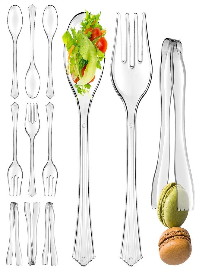 StarMar Clear Plastic Serving Utensils Four 10” Disposable Serving Spoons and Serving Forks, Four 6-1/2” Clear Plastic Serving Tongs, for Party, Buffet - Image 1