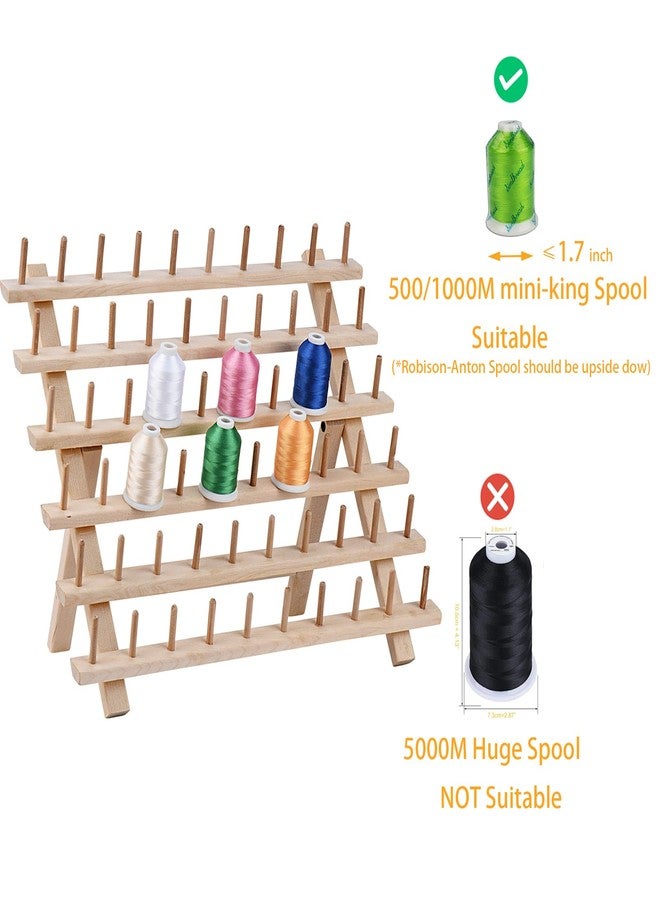 simthread سيمثريد [محدث] 60x2 بكرة حامل خيوط خشبي، رف جديلة، حامل منظم مع خطافات معلقة لحامل خيوط التطريز والخياطة - Image 5