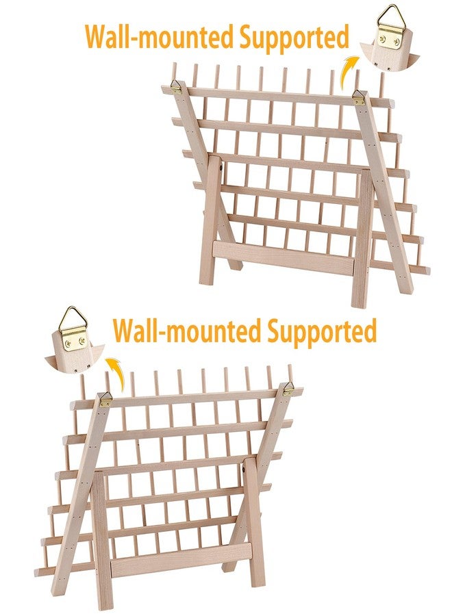 simthread سيمثريد [محدث] 60x2 بكرة حامل خيوط خشبي، رف جديلة، حامل منظم مع خطافات معلقة لحامل خيوط التطريز والخياطة - Image 2