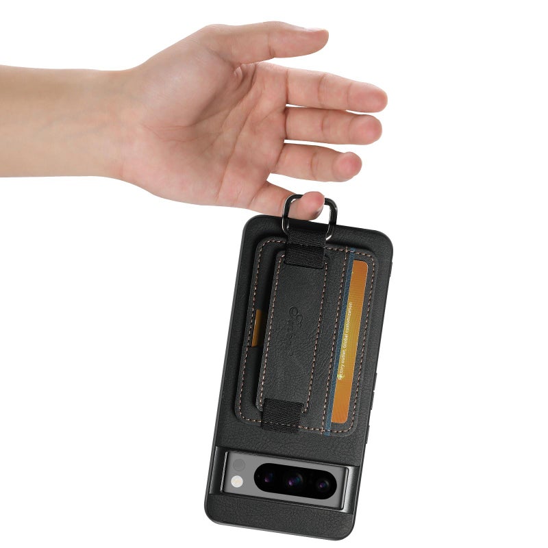 Suteni For Google Pixel 9 Pro Xl H13 Litchi Leather Wrist Strap Wallet Back Phone Case(Black) - Image 4