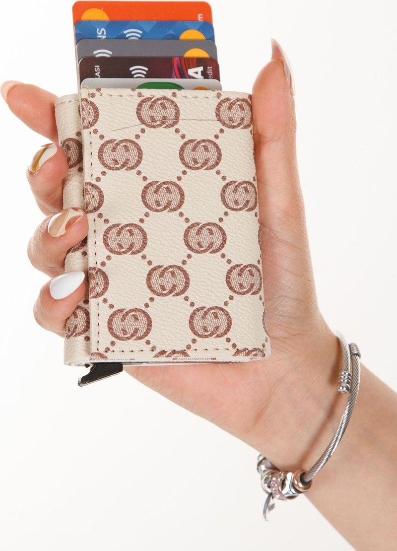 Newish Polo Cream Patterned Unisex Wallet and Card Holder with Mechanism  - Image 2