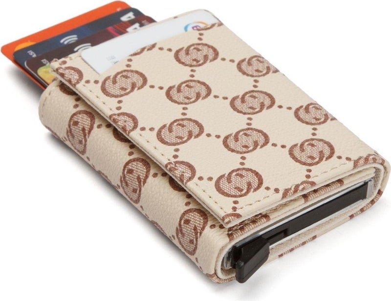 Newish Polo Cream Patterned Unisex Wallet and Card Holder with Mechanism  - Image 3