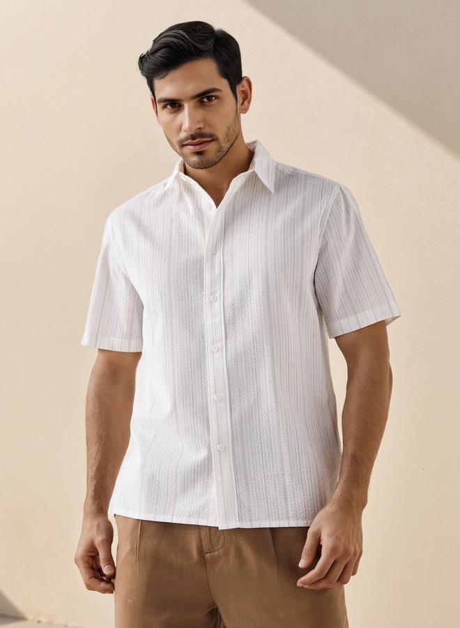 Splash FAV Regular Fit Pinstriped Seersucker Shirt - Image 1