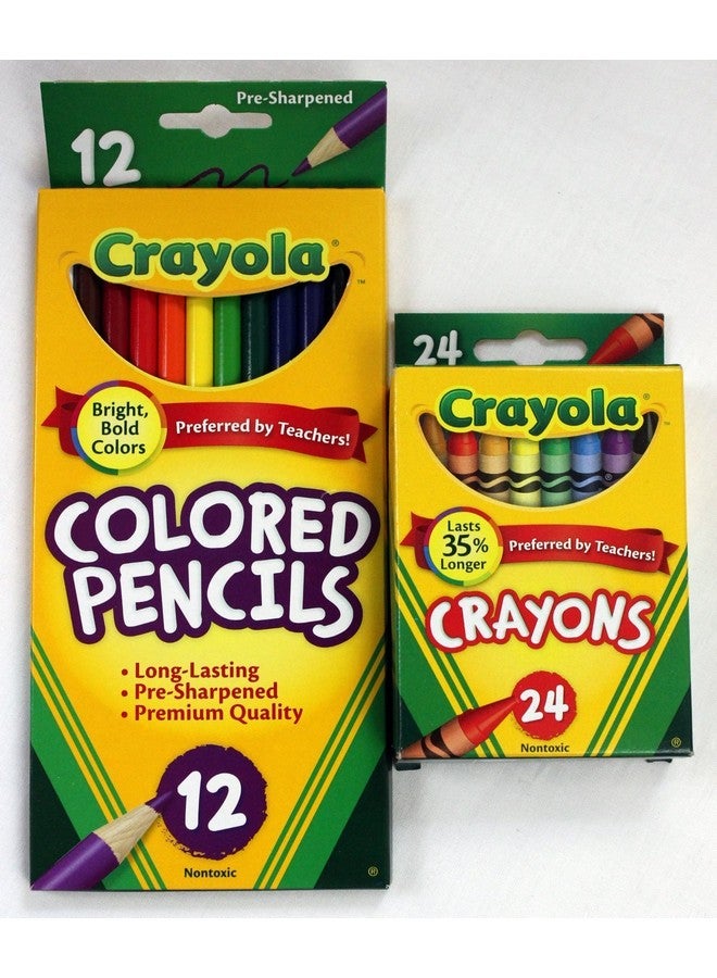 Crayola 12ct Crayola Colored Pencils Pre-Sharpened & 24ct Crayola Crayons Basic Bundle