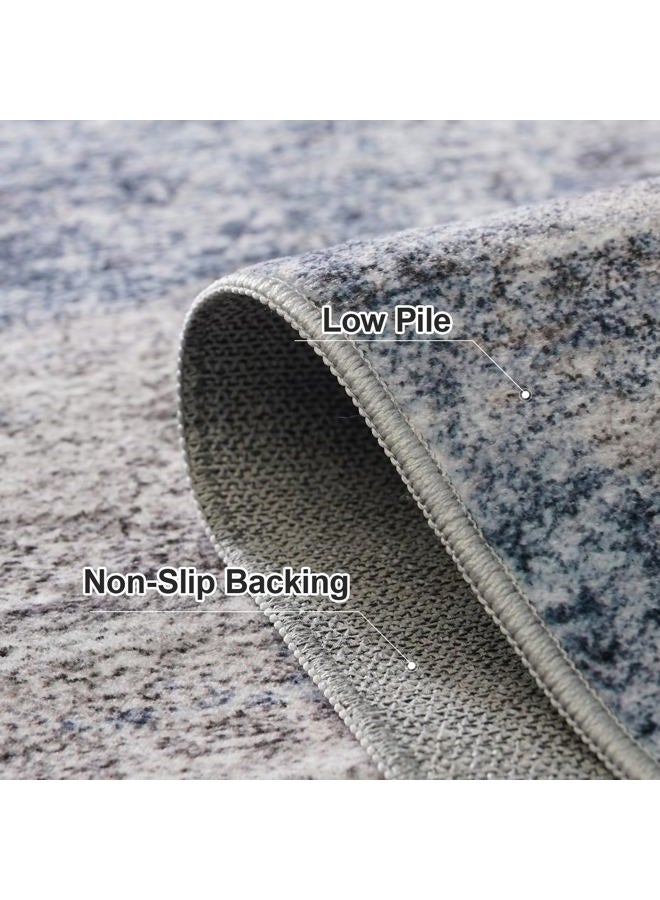 EISUROM Washable Abstract 5x7 Area Rug: Low Pile and Non-Slip Rubber Backing Modern Large Soft Stain-Resistant Carpet for Living Room Bedroom Dining Room Kitchen and Home Office Blue Grey - Image 5