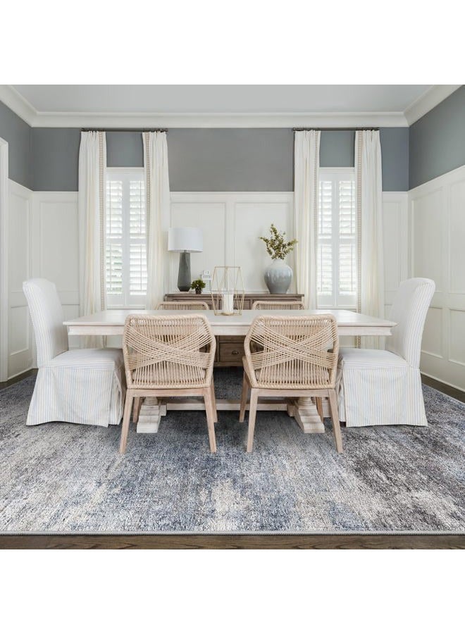 EISUROM Washable Abstract 5x7 Area Rug: Low Pile and Non-Slip Rubber Backing Modern Large Soft Stain-Resistant Carpet for Living Room Bedroom Dining Room Kitchen and Home Office Blue Grey - Image 2