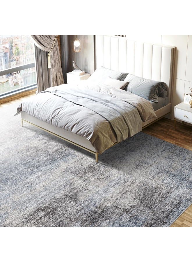 EISUROM Washable Abstract 5x7 Area Rug: Low Pile and Non-Slip Rubber Backing Modern Large Soft Stain-Resistant Carpet for Living Room Bedroom Dining Room Kitchen and Home Office Blue Grey - Image 3