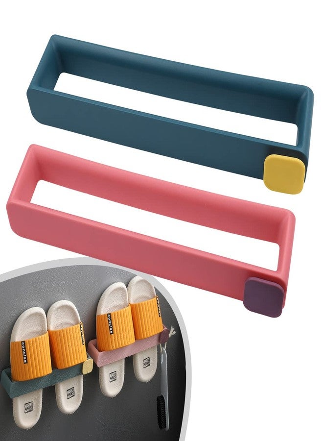 LiveGallery 2 PCS Slippers Rack Wall Mounted Hanging Shoe Holder Self Adhesive Shoe Rack Hanging MultiFunction Simple Convenient Wall Bracket Shoe Organiser for Door Cabinet Motorhome Bathroom Kitchen (Pink&Blue) - Image 1