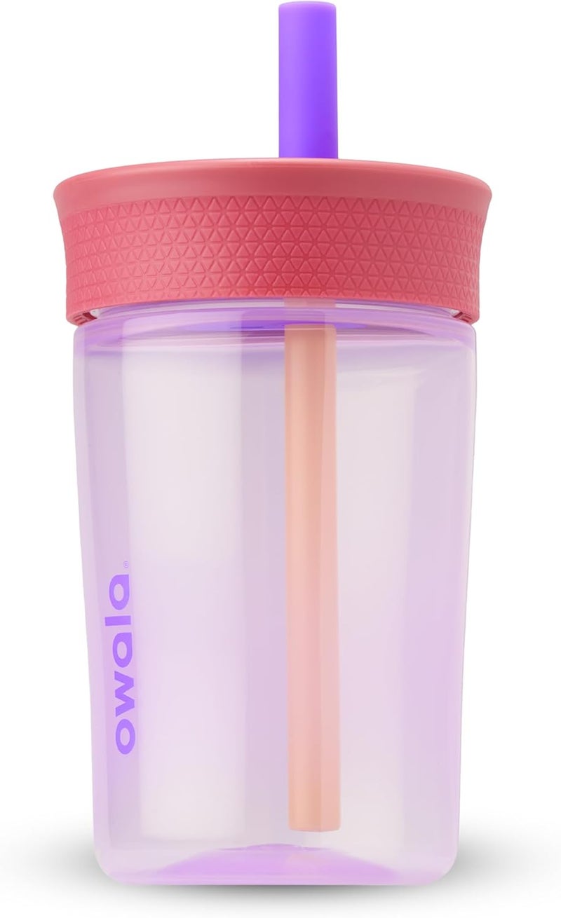 Kids BPA-Free Plastic Tumbler with Spill Resistant Flexible Straw, Easy to Clean, Kids Water Bottle, Great for Travel, Dishwasher Safe, 15 Oz, Pink and Purple (Lilac Rocket) - Image 1