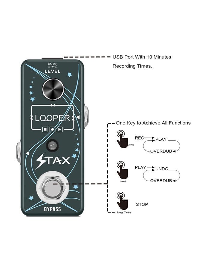 Stax Looper Guitar Pedal Unlimited Overdubs 10 Minutes of Looping, 1/2 time With USB to Import and Export Loop 3Mode Mini Size True Bypass - Image 4