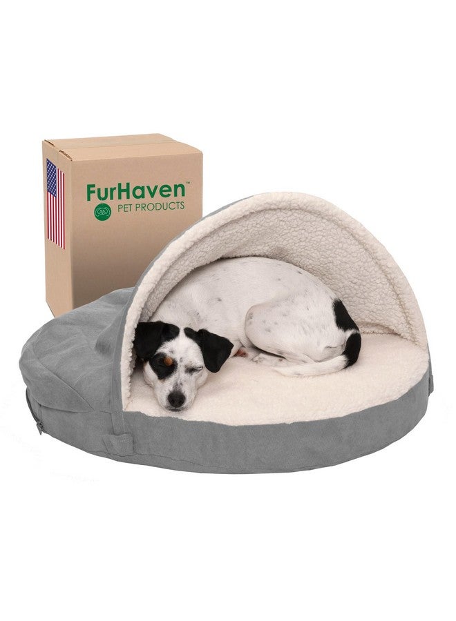 Furhaven 26" Round Orthopedic Dog Bed For Medium/Small Dogs W/ Removable Washable Cover, For Dogs Up To 30 Lbs  Sherpa & Suede Snuggery  Gray, 26Inch - Image 1