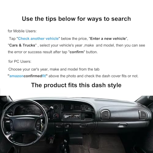 Yiz Dashboard Cover Dash Cover Mat Pad Custom Fit for Dodge Ram 1500 2500 3500 1998 1999 2000 2001 (98-01DarkGray) Y21 - Image 2