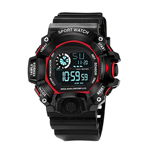 ASGARD Multi Functional Sports Digital Black Dial Men's Watch (Black Dial Black Colored Strap) (Black&Red) - Image 1