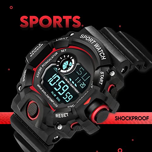 ASGARD Multi Functional Sports Digital Black Dial Men's Watch (Black Dial Black Colored Strap) (Black&Red) - Image 3