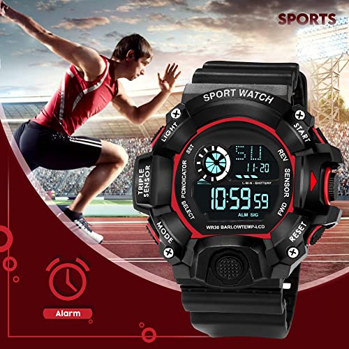 ASGARD Multi Functional Sports Digital Black Dial Men's Watch (Black Dial Black Colored Strap) (Black&Red) - Image 4
