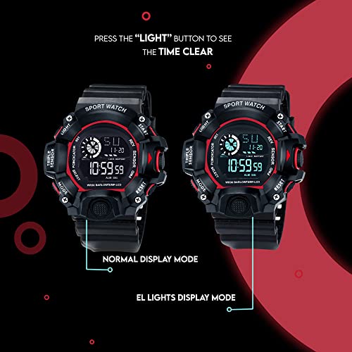 ASGARD Multi Functional Sports Digital Black Dial Men's Watch (Black Dial Black Colored Strap) (Black&Red) - Image 5